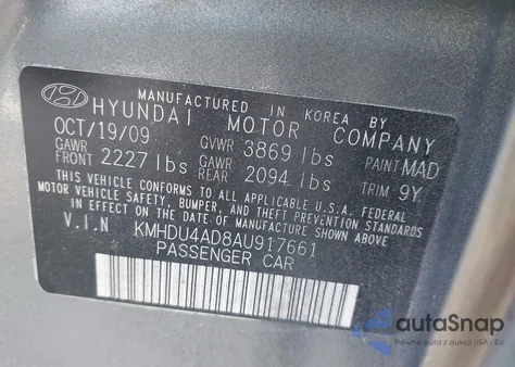 2010 Hyundai Elantra Gls from USA, damaged, VIN KMHDU4AD8AU917661